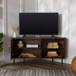 Contemporary Corner TV Stand For TVs Up To 55" Dark Walnut - Saracina Home -Saracina Home Shop GUEST be0fe3bc f701 4e03 a642 a1a0b11f5648