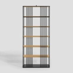 79" Modern 6 Shelf With Metal Bar Bookcase Coastal Oak/Black - Saracina Home 7 79" Modern 6 Shelf With Metal Bar Bookcase Coastal Oak/Black - Saracina Home -Saracina Home Shop GUEST c1524d0f 09b5 429f 8c7f 80ab8daf93ad