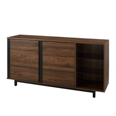 Shing Modern Striped Door 60" Sideboard with Glass Shelves Dark Walnut - Saracina Home Shing Modern Striped Door 60" Sideboard With Glass Shelves Dark Walnut - Saracina Home -Saracina Home Shop GUEST c2654c8f 47e3 4a2c 9024 8bb7c4e80d42
