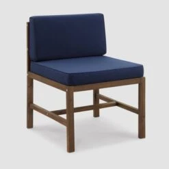 Modular Acacia Wood Armless Patio Chair With Cushion - Dark Brown/Navy - Saracina Home
