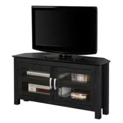 Modern 2 Glass Door Corner TV Stand For TVs Up To 50" Black - Saracina Home -Saracina Home Shop GUEST c87a96bd 4a05 42f1 808c 0279dd75459e