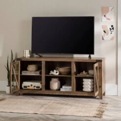 Clarabelle Transitional Glass Barn Door TV Stand For TVs Up To 65" - Saracina Home -Saracina Home Shop GUEST cbe410ed b33d 484d a495 b8350c009984