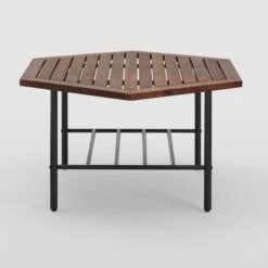 Saybrook Modern Metal And Wood Patio Hexagon Coffee Table - Dark Brown - Saracina Home -Saracina Home Shop GUEST cbf79df4 4d13 42aa a9f3 545420a8083b