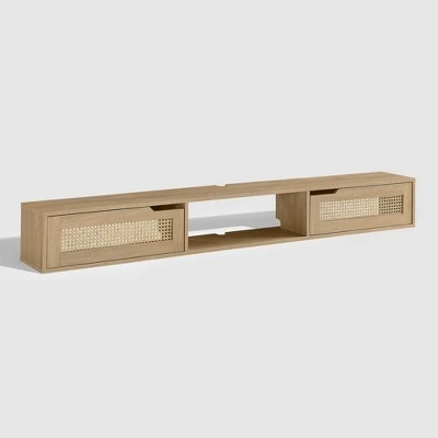 Modern Boho Floating TV Stand for TVs up to 80" with Rattan Doors Coastal Oak - Saracina Home Modern Boho Floating TV Stand For TVs Up To 80" With Rattan Doors Coastal Oak - Saracina Home -Saracina Home Shop GUEST cce9ca90 9666 4428 88d9 31eaa40227bb