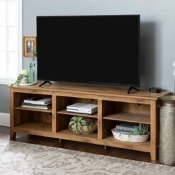 Transitional 6 Cubby Wood Open Storage Wood TV Stand For TVs Up To 80"- Saracina Home -Saracina Home Shop GUEST ce83f227 95ad 48d0 9fb8 48e192d8fef5