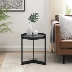 Modern Minimalist Tray Top Round Glass Side Table Black - Saracina Home -Saracina Home Shop GUEST cfaf1876 0faf 4691 817d 32436a81904d