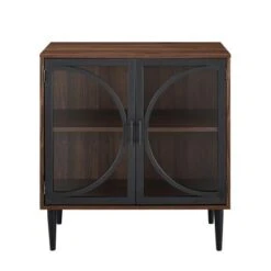 Metal Door Tempered Glass TV Stand For TVs Up To 32" Dark Walnut - Saracina Home