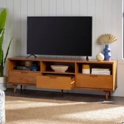 Cara 3 Drawer Mid-Century Modern 3 Drawer TV Stand For TVs Up To 80" - Saracina Home -Saracina Home Shop GUEST d0c50bac b70e 4f4a 80ee 5b7b6555975b