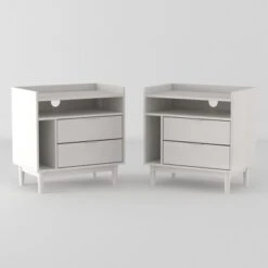 2pk Mid-Century Modern Solid Wood 2 Drawer Storage Nightstands - Saracina Home