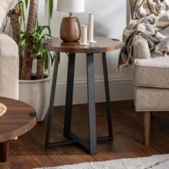 Set Of 2 Wrightson Urban Industrial Wrap Leg Round Side Tables Dark Walnut - Saracina Home -Saracina Home Shop GUEST d2f8f451 1409 4e8a 8656 658b9955e83a