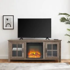 Transitional Farmhouse Window Pane Fireplace TV Stand For TV's Up To 65" Gray Wash - Saracina Home 4 Transitional Farmhouse Window Pane Fireplace TV Stand For TV's Up To 65" Gray Wash - Saracina Home -Saracina Home Shop GUEST d351ce73 2216 4f3d 88b8 b599df8da9f2
