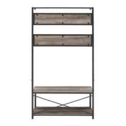 72" Industrial Farmhouse Metal And Wood Hall Tree Gray Wash - Saracina Home -Saracina Home Shop GUEST d69cde4c 7309 4cd5 8f50 c9aa8116027a