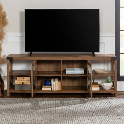 Sophie Rustic Farmhouse X Frame Glass Doors TV Stand for TVs up to 80" Rustic Oak - Saracina Home Sophie Rustic Farmhouse X Frame Glass Doors TV Stand For TVs Up To 80" Rustic Oak - Saracina Home -Saracina Home Shop GUEST d6d2292c 18ca 4be9 ad8e 5e85a70830ba