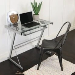 Glass Computer Desk With Keyboard Tray Silver - Saracina Home