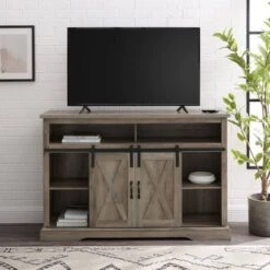 Transitional Sliding Barndoor Highboy TV Stand For TVs Up To 58" - Saracina Home -Saracina Home Shop GUEST d93bcb01 6b73 4caa 92df 0c0c138da9a4