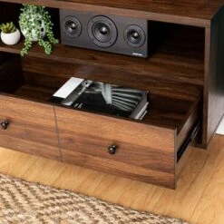 Modern Vinyl Record Player Storage TV Stand For TVs Up To 65" Dark Walnut - Saracina Home -Saracina Home Shop GUEST da3c3527 13f3 4543 9538 6f78de8aa248