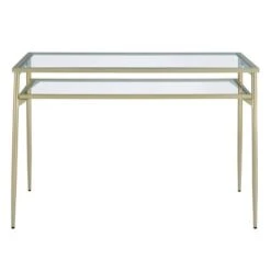 Modern 2 Tier Glass Top Writing Desk With Metal Legs Gold - Saracina Home