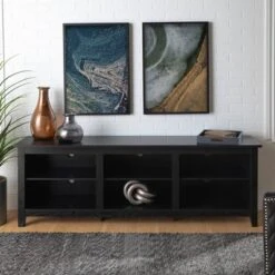 Transitional 6 Cubby Wood Open Storage Wood TV Stand For TVs Up To 80"- Saracina Home -Saracina Home Shop GUEST e1ec3d43 1637 41d5 b7e8 b83712cd51fe