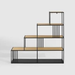 55.5" Modern 4 Shelf With Metal Bar Room Divider Bookcase Coastal Oak/Black - Saracina Home 5 55.5" Modern 4 Shelf With Metal Bar Room Divider Bookcase Coastal Oak/Black - Saracina Home -Saracina Home Shop GUEST e2b6c1ac 89cc 4599 81cf 4c065be0aa23