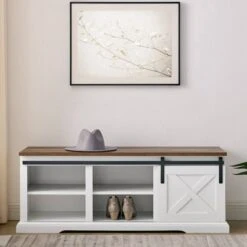 48" Transitional Sliding Barn Door Wood Bench White/Rustic Oak - Saracina Home 5 48" Transitional Sliding Barn Door Wood Bench White/Rustic Oak - Saracina Home -Saracina Home Shop GUEST e41a4a30 a485 4b73 8d3c 341bfba78996