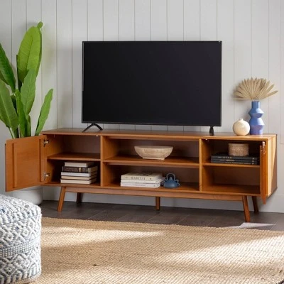 Solid Wood Mid-Century Modern TV Stand for TVs up to 80" - Saracina Home Solid Wood Mid-Century Modern TV Stand For TVs Up To 80" - Saracina Home -Saracina Home Shop GUEST e6cc470b 2738 4deb 9774 bf0bc3760f1c