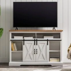 Transitional Sliding Barndoor Highboy TV Stand For TVs Up To 58" - Saracina Home -Saracina Home Shop GUEST e952740e 70ac 42e4 a86c 65befa0e8542