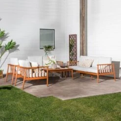 5pc Modern Boho Outdoor Eucalyptus Spindle Chat Set - Saracina Home