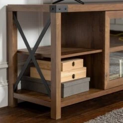 Sophie Rustic Farmhouse X Frame Glass Doors TV Stand For TVs Up To 80" Rustic Oak - Saracina Home 8 Sophie Rustic Farmhouse X Frame Glass Doors TV Stand For TVs Up To 80" Rustic Oak - Saracina Home -Saracina Home Shop GUEST f04ecf5f f493 494e 909e 402570fce523