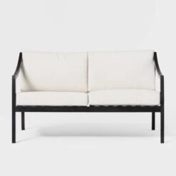 Saracina Home Mid-Century Modern Slatted Acacia Outdoor Bench With Cushions -Saracina Home Shop GUEST f159d085 5aa2 453a a258 0e99b25d8120