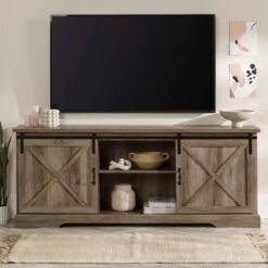 Clarabelle Double Sliding X Barn Door TV Stand For TVs Up To 80" - Saracina Home -Saracina Home Shop GUEST f1619087 16e5 49e8 868e f5ecca4922a3