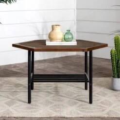 Saybrook Modern Metal And Wood Patio Hexagon Coffee Table - Dark Brown - Saracina Home -Saracina Home Shop GUEST f4faae93 2587 46a1 98cb c4096a1a8e56
