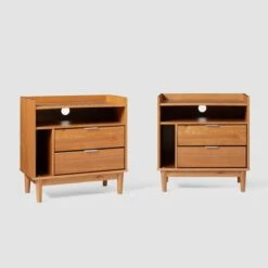 2pk Mid-Century Modern Solid Wood 2 Drawer Storage Nightstands - Saracina Home -Saracina Home Shop GUEST f532e41d ed41 4d3a b78d 89ad584048a2