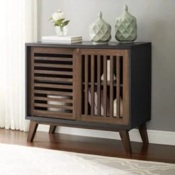 Visconti Mid-Century Modern Sliding Slat Door TV Stand For TVs Up To 40" - Saracina Home