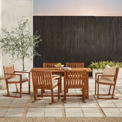 Saracina Home 7pc Modern Slatted Acacia Outdoor Dining Set with Trapezoid Legs Saracina Home 7pc Modern Slatted Acacia Outdoor Dining Set With Trapezoid Legs -Saracina Home Shop GUEST f731d6be efb0 4766 88fc 6eee5ac0c6cb