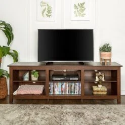 Transitional 6 Cubby Wood Open Storage Wood TV Stand For TVs Up To 80"- Saracina Home -Saracina Home Shop GUEST f89b070d c04c 4de6 a143 2ba0bc1fd9f0