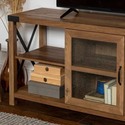 Sophie Rustic Farmhouse X Frame Glass Doors TV Stand for TVs up to 80" Rustic Oak - Saracina Home Sophie Rustic Farmhouse X Frame Glass Doors TV Stand For TVs Up To 80" Rustic Oak - Saracina Home -Saracina Home Shop GUEST fcb990cb 6a16 450e b621 062a163db296