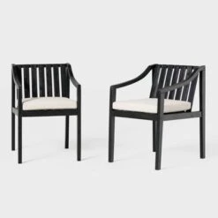 Saracina Home 2pk Mid-Century Modern Slatted Outdoor Acacia Arm Chairs With Cushions -Saracina Home Shop GUEST fe39f52a 3746 4258 9035 790086867c9b