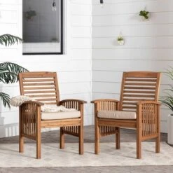 2pk Acacia Wood Patio Chairs With Cushions - Saracina Home