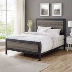 Queen Industrial Wood And Metal Bed - Saracina Home