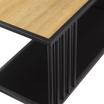 55.5" Modern 4 Shelf with Metal Bar Room Divider Bookcase Coastal Oak/Black - Saracina Home 55.5" Modern 4 Shelf With Metal Bar Room Divider Bookcase Coastal Oak/Black - Saracina Home -Saracina Home Shop GUEST ffa6e104 97bb 4319 b27b 600bbe750d80