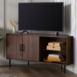 Contemporary Corner TV Stand For TVs Up To 55" Dark Walnut - Saracina Home -Saracina Home Shop GUEST ffac103c e71b 46c3 a56d 91ed3cf73330